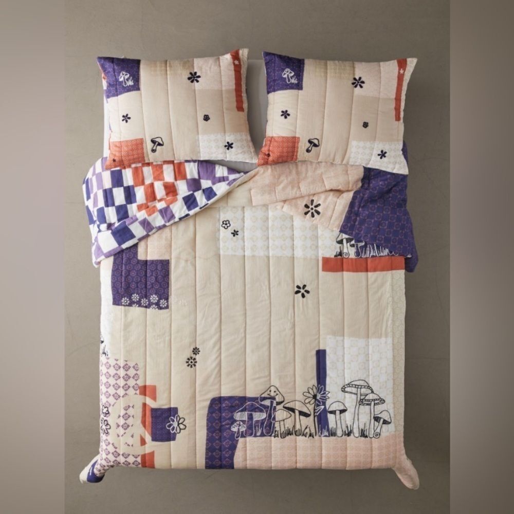 Urban Outfitters Home F/Q Sun Is High Embroidered Quilt